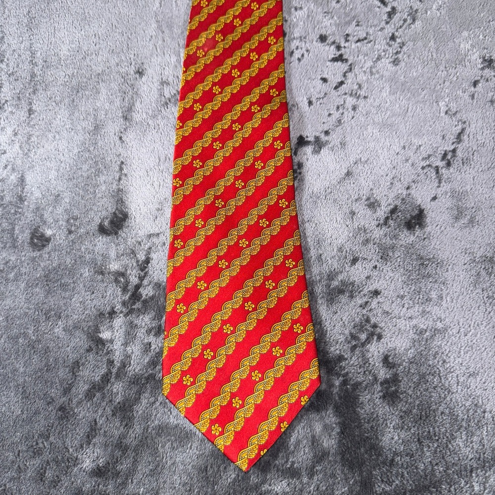 Beaufort Tie Rack Mens Silk Tie Red Gold Winged Rope Pattern‎ Made in Italy 60in